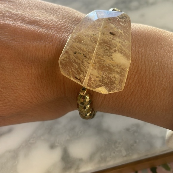 Gold rutile quartz & hematite bracelet - Picture 2 of 4